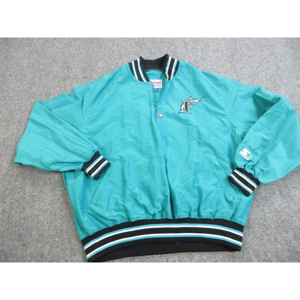 Vintage Florida Marlins Jacket Mens XXL Teal MLB Baseball Starter‎ Pullover 90s